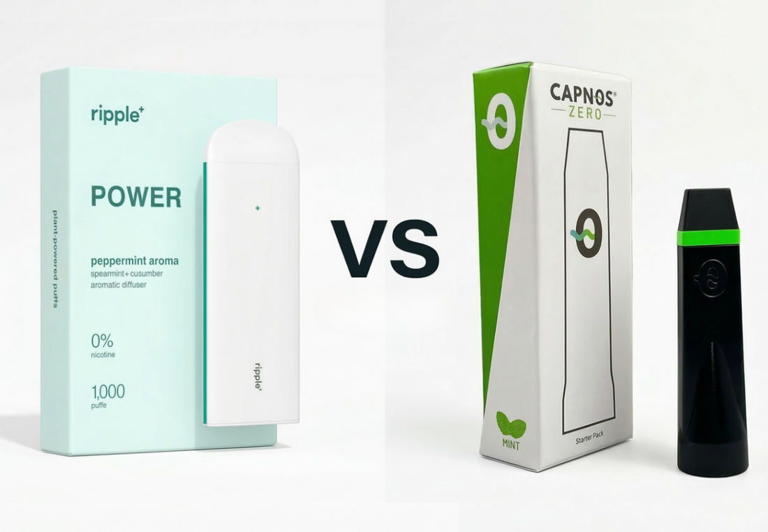 Capnos vs Ripple comparison showing two nicotine-free vape alternatives side by side